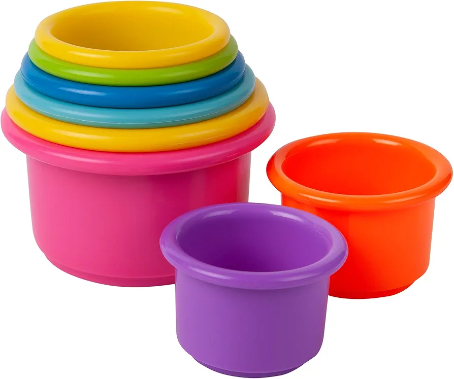 The First Years Stack & Count Stacking Cups - Colorful Baby Stacking Water Toys Set - Stackable Cups for Learning - Baby Bath Toys - Toddler Water Table Toys - 8 Count