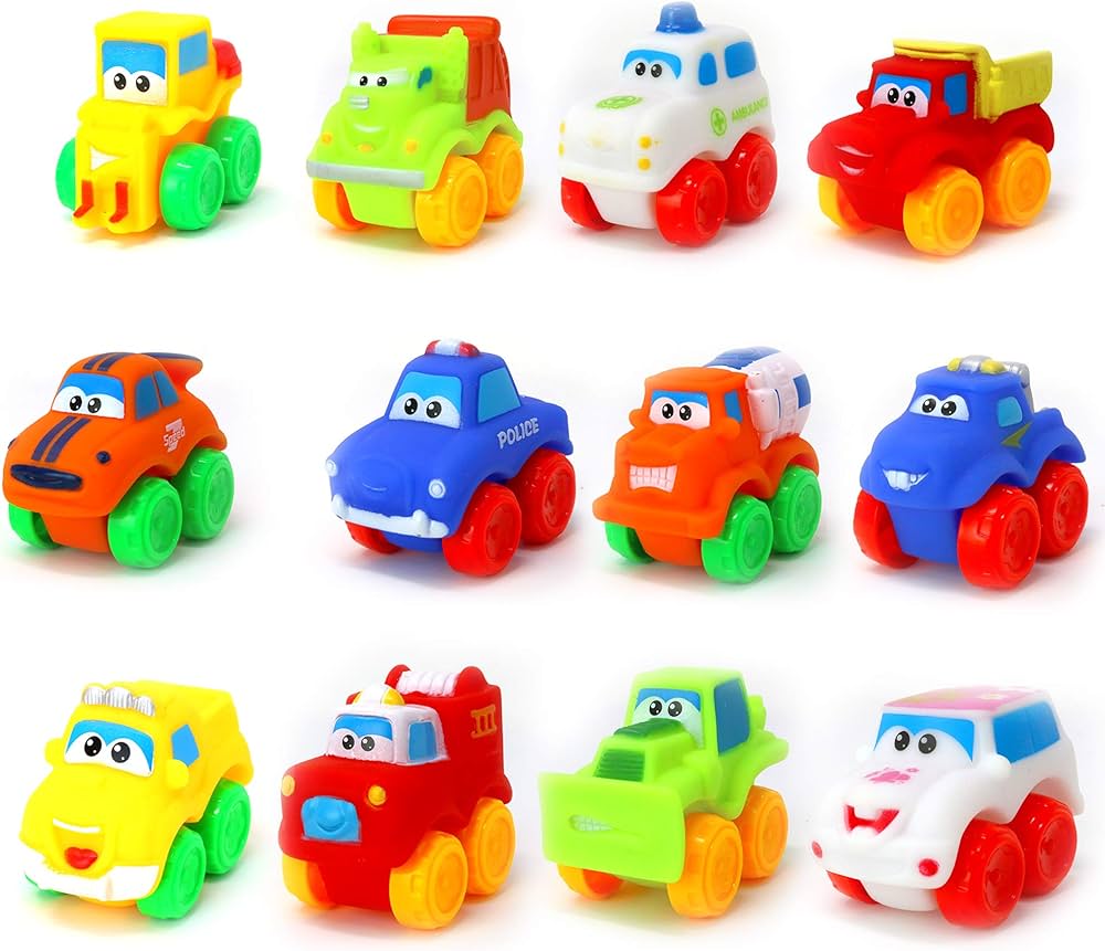 Big Mo's Toys Baby Cars - Soft Rubber Toy Car Set Small Vehicles for Babies and Toddlers - 12 Pieces