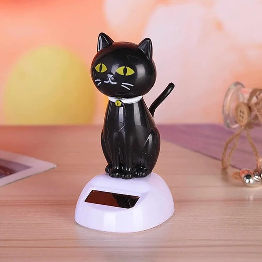 Black Solar Cat Toy Doll Dancing Cat Figure Car Ornament,Dancing Toys Ornament Solar Powered Car Dashboard Interior Decoration Desktop Decor Kid Gift Window Party Car Desk Home Learning and Education