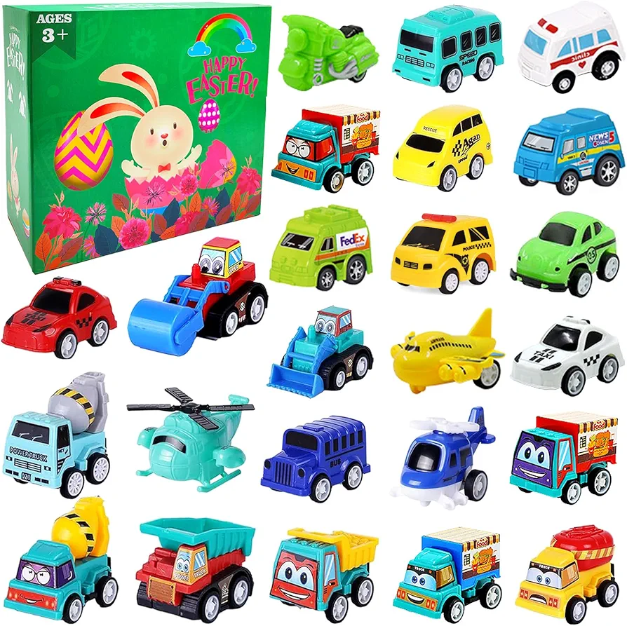 24Pcs Construction Toy Cars for 3 4 5 Year Old Boys Toys, Mini Pull Back Car Racing Vehicles Small Truck Excavator Sand Toddler Toys, Pull Back Truck and Car Toys Birthday Gift Party Favors for Kids