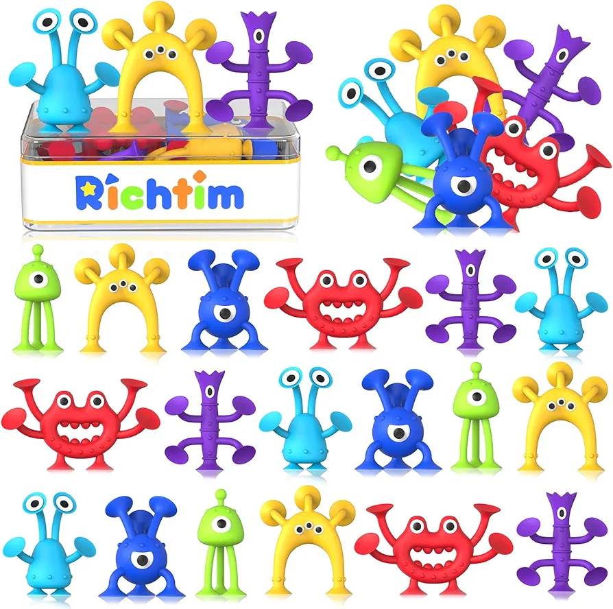 Suction Toys Kids Bath Toys: 24 Pcs Kids Sensory Suction Toys No Hole Bath Toys, Great Suction Fidget Toys Windows Travel Airplane Suction Cup Toy for Babies Girls