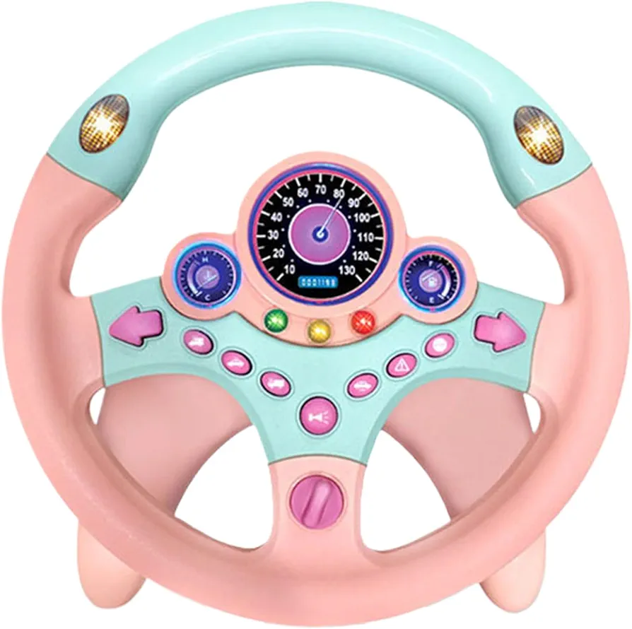 Sound Toys, Steering Wheel Toy Kids Simulation Driving Steering Wheel, Baby Steering Wheel with Light, Sounds ＆ Music Educational Baby Toys Gift for Kids Ages 3 Above Style 2