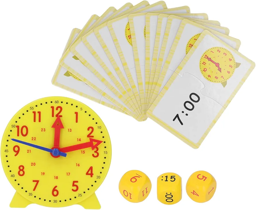 VBESTLIFE Kids, Educational Learning Teaching Clock Toy Gift with 3 Dices 24 Cards Teaching Clocks for Kids Early Development & Activity Toys