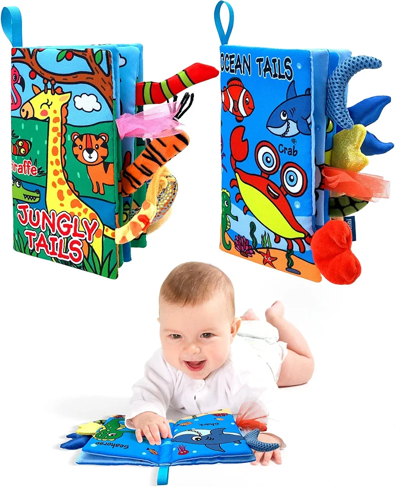 Baby Cloth Books 2PCS High Contrast Sensory Crinkle Books for Babies Tummy Time Early Learning Infant Toys for 0-18 Months