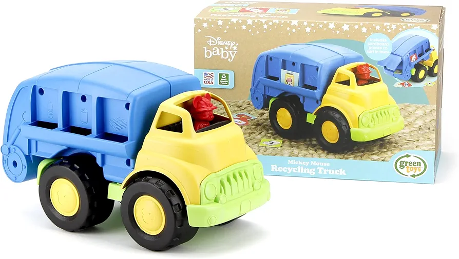 Green Toys Disney Baby Exclusive Mickey Mouse Recycling Truck, Blue - Pretend Play, Motor Skills, Kids Toy Vehicle. No BPA, phthalates, PVC. Dishwasher Safe, Recycled Plastic, Made in USA.