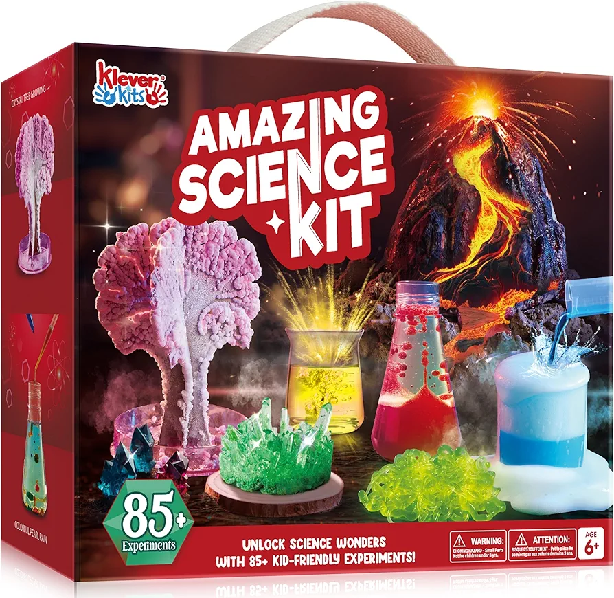 Klever Kits Amazing Science Kits- 85+ Experiments Educational Toys, STEM Activities with Erupting Volcano and Growing Crystal Tree for Kids Aged 6 7 8+