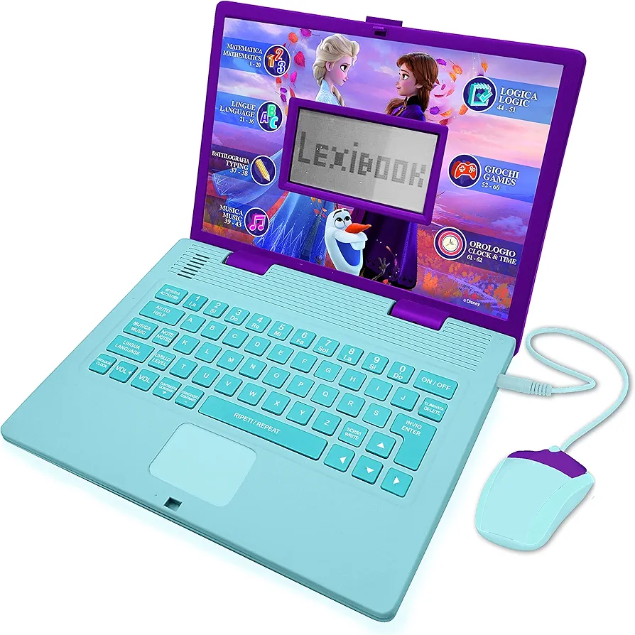 LEXIBOOK JC598FZi5 Disney Frozen 2-Educational and Bilingual Laptop Italian/English-Girls Toy with 124 Activities to Learn, Play Games and Music with Elsa & Anna-Blue/Purple