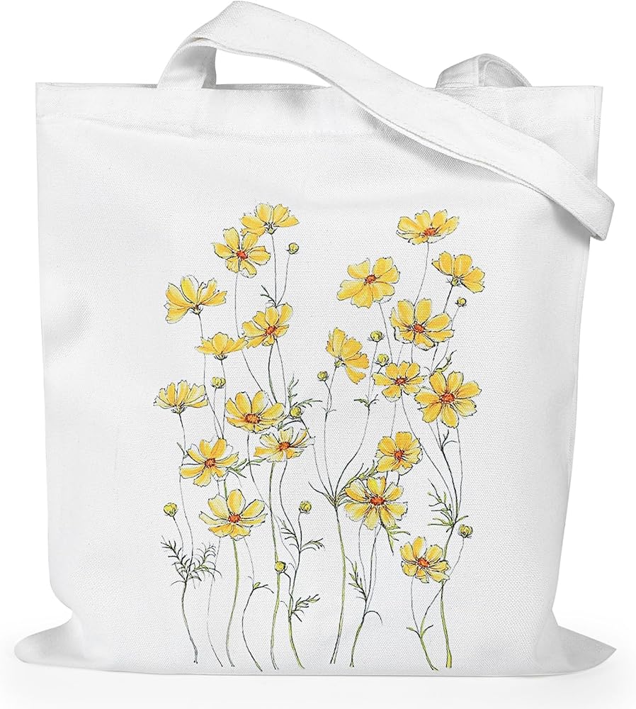 Yolev Beautiful Little Flower Canvas Tote Bag, Tote Bags, Portable Washable Ladies Canvas Bag, Suitable for Shopping, Groceries, Gym