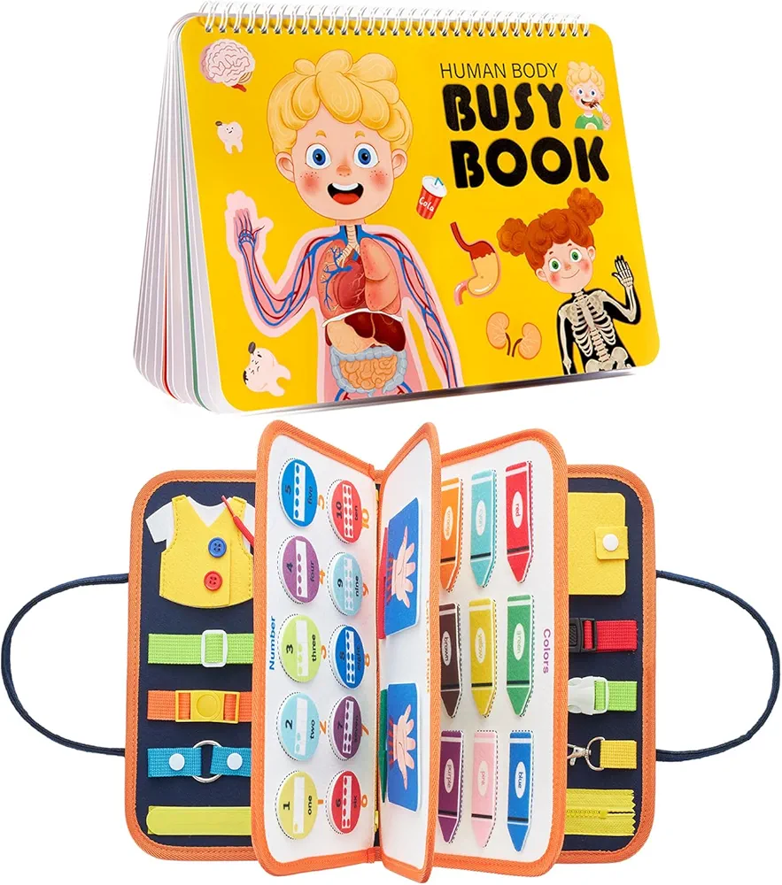 Freebear Montessori Busy Book for Kids, Human Body Anatomy Book for Toddlers Busy Board Toddler Travel Toys Sensory Toys Classic