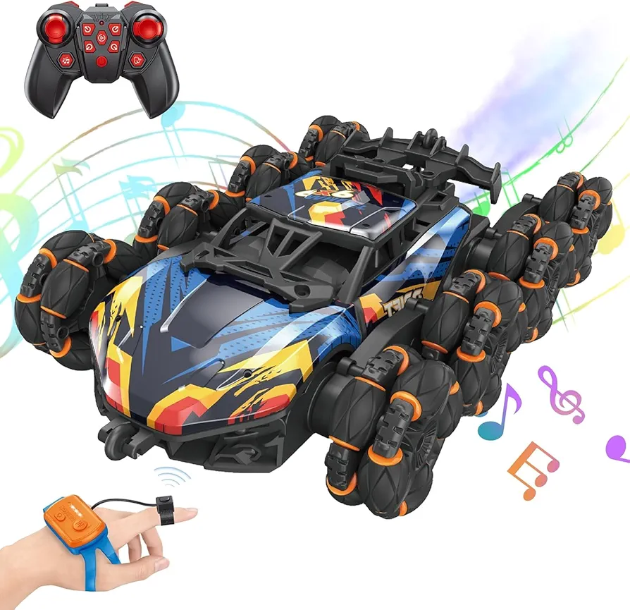 RC Stunt Car, 8Wd Gesture Sensing Stunt Rc Cars Toys for Boy Age 8-13, 2.4Ghz Hand Remote Control Car with Lights Music Spray, Birthday Girls Toy for Boys Girls Kids 8 9 10 11 12 13+ Year