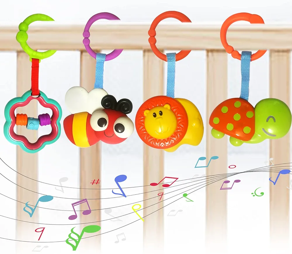 Baby Toys, Cartoon Animal Hanging Rattle Toys, Handbells Baby Rattles, Baby Bed Crib Car Seat Travel Stroller Toys for Infant, Best Birthday Gift for Newborn, 4 Pack