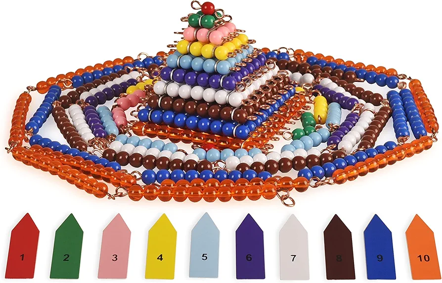 BOHS Montessori Bead Chains & Squares - Skip Counting, Multiplication, and Square Number Learning Toy for Pre-K Math Education