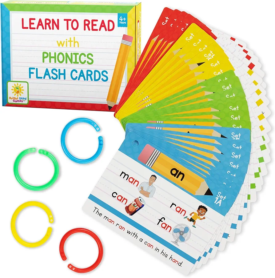 Learn to Read, Phonics Flash Cards for Beginning Readers, Phonics Games for Kids Ages 4-8, Kindergarten Phonics Cards, Reading Games for Kids Ages 6-8, Learning to Read