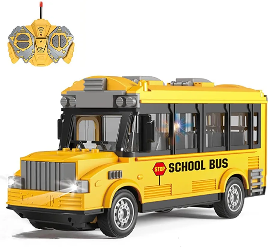 RC School Bus - Remote Control Car Vehicles, 2.4G Opening Doors City Bus Toy Classic Baby Bus, Remote Control Car with LED Lights School Bus Toy, Gift for Children Kids Boys Girls Age 3-6