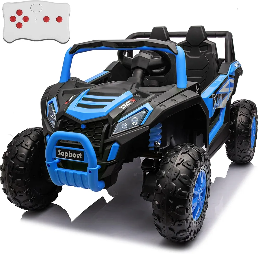 sopbost 24v 4WD Ride On Truck Electric Car for Kids Ride On Car with Remote Control Ride On Toys for Big Kids Electric Power Vehicles Wheels for Boys Girls, Spacious Seat, Music Player, Blue