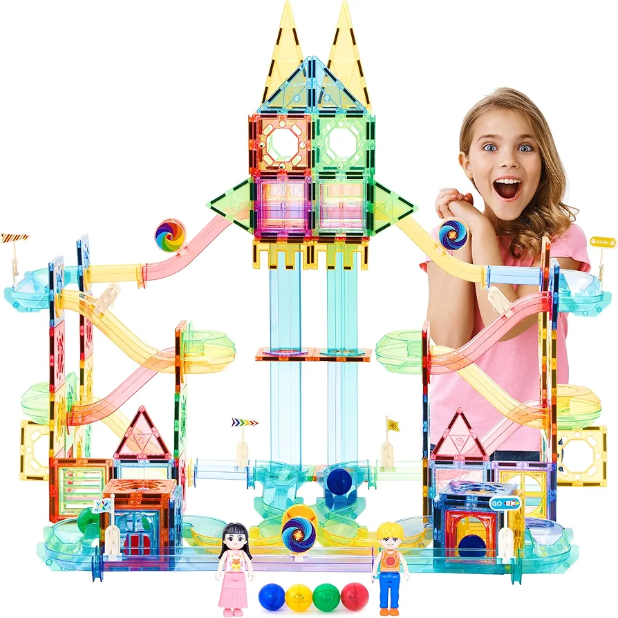 SMART TOYS 160 PCS Marble Run Magnetic Tiles Building Blocks Marbles Race Track magnets toys Toy Play Set STEM Building & Learning Educational Construction Maze Game Kit Boys Girls Age 3 4 5 6 7 8+