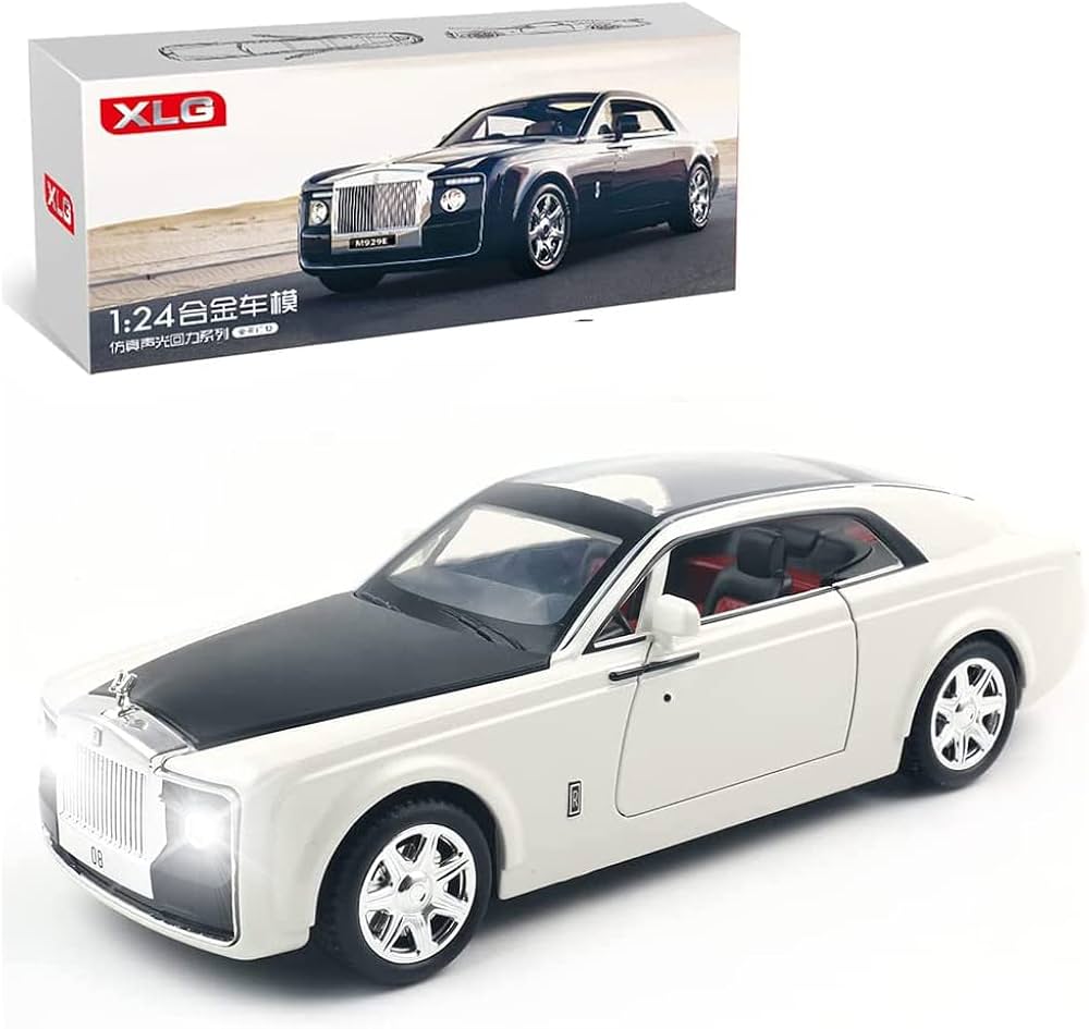 EROCK Exquisite car Model 1/24 Rolls-Royce Sweptail Model Car,Zinc Alloy Pull Back Toy car with Sound and Light for Kids Boy Girl Gift. (White Black-C)