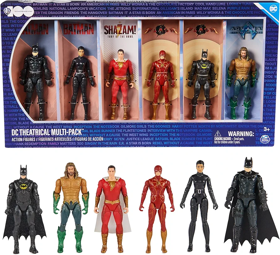 DC Comics Theatrical Multi-Pack, Limited Edition 6 Super Hero Action Figures, WB Anniversary Collectible, Superhero Kids Toys for Boys Ages 3+