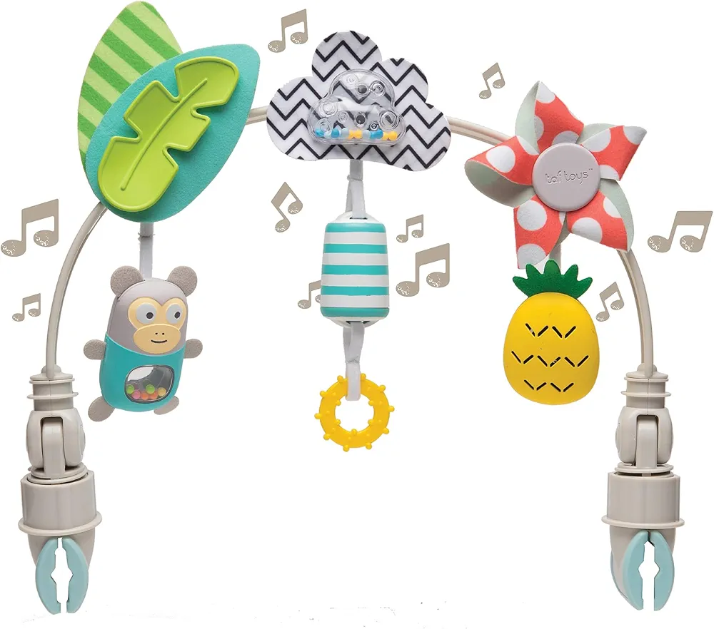 Taf Toys ‘Tropical Orchestra Arch’ | Ideal for Infant & Toddlers, Fits Stroller & Pram, Activity Arch with Fascinating Toys, Stimulates Baby’s Senses and Motor Skills Development, Easier Outdoors