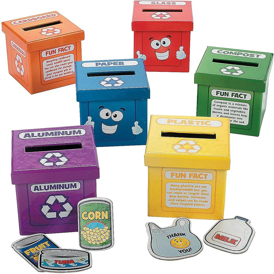 Fun Express Creative Recycling Box for Kids - 54-Piece Creative Recycling Activity Boxes, Engage Kids in Eco-Friendly Learning - Interactive Recycling Lessons, Environmental Education