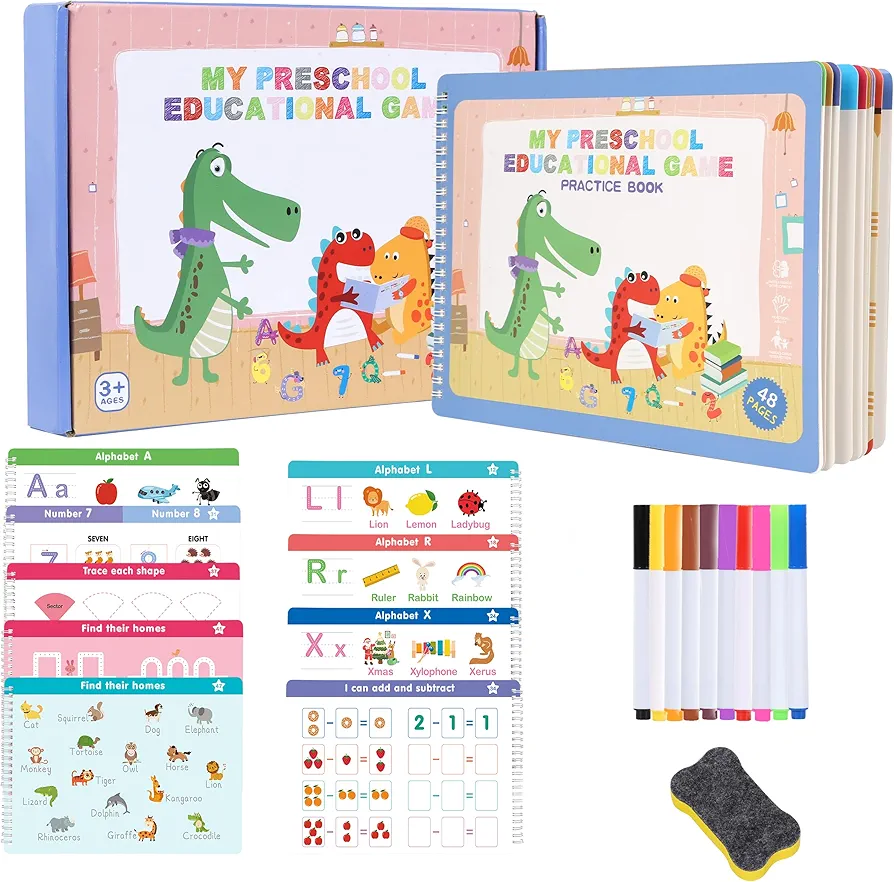 Preschool Learning Activities Educational Workbook - Toddler Prek Montessori Handwriting Practice Activity Tracing Toys Busy Book for Kids, Autism Learning Materials and ABC Learning Book Ages 3-6