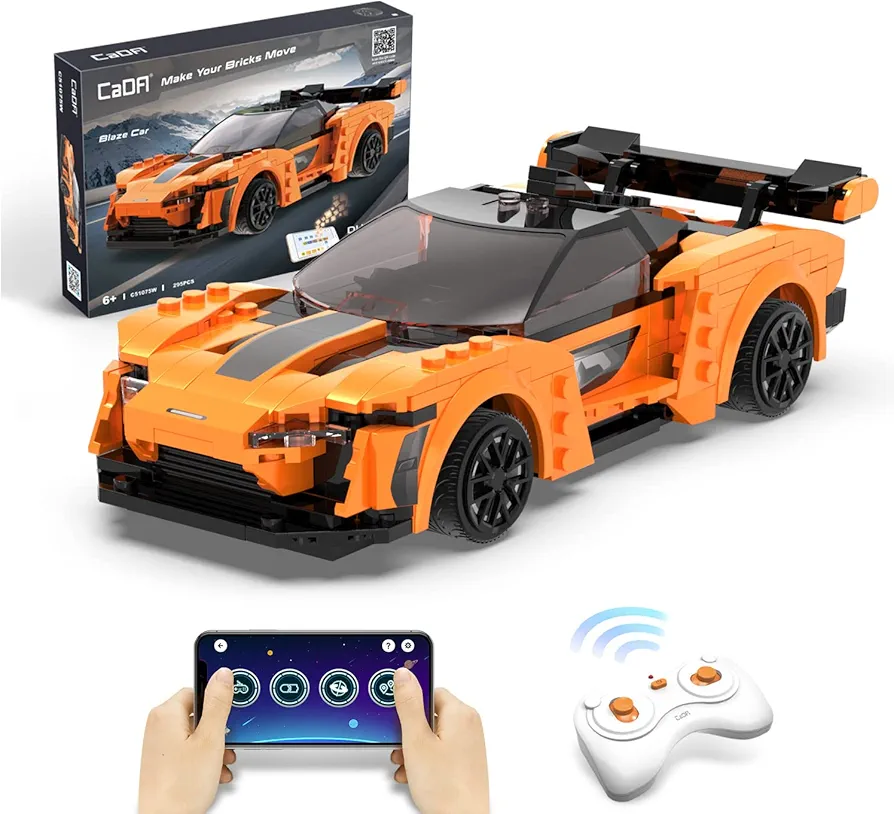 CaDA STEM Building Toys for 6 8 9 10+ Year Old Boys, Remote Control Car Blocks Kits with Programmable APP, Sports RC Building Toys, 295 Pcs Model Car Birthday for Kids Age 8+ (Blaze)