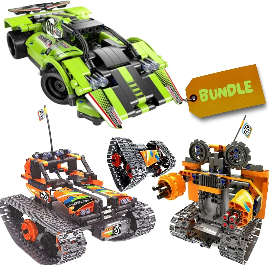 Remote Control Cars - Building Toys Bundle. Speed Racers and Track Racers Model Kit to Build. Birthday Gift for Boys Ages 7 8 9 10 11 12 Years Old. Cool Engineering STEM Project Idea for Kids