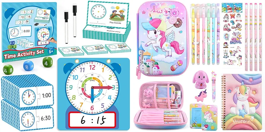 Magnetic Learning Clock for Kids, Telling Time Teaching Clock for Kids+Pencil Pouch for Girls