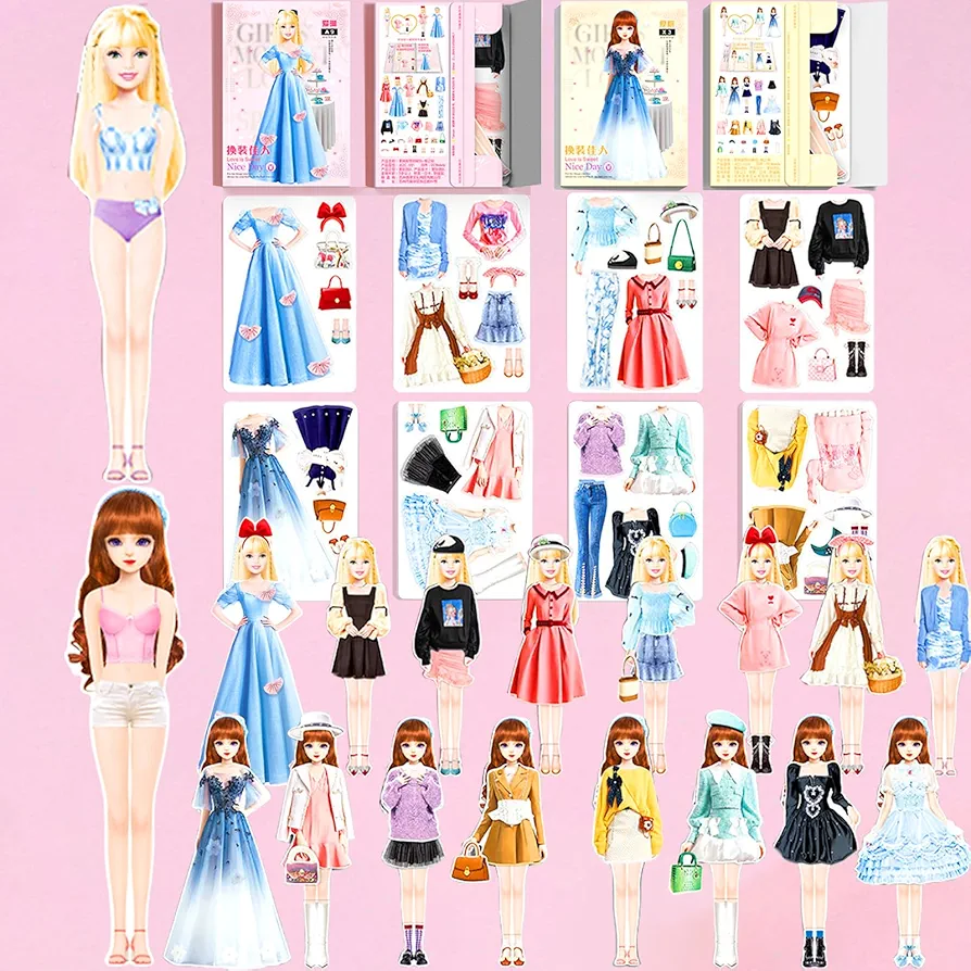 Magnetic Dress Up Dolls, Magnetic Doll Dress Up Kits Magnetic Paper Dolls Pretend Play Set for Girls Ages 4 Years and Up Kids Travel Activities Road Trip Car Ride Interactive Learning Imagine Gift