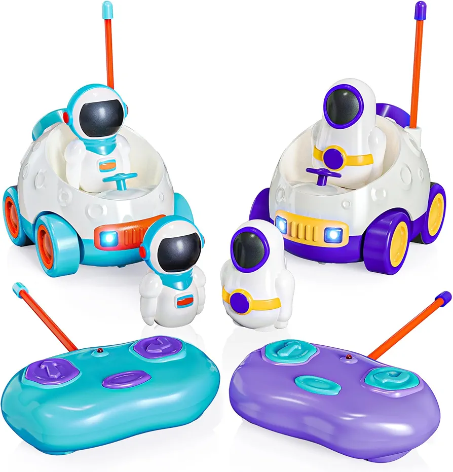 Tecnock Toddler Remote Control Car, 2 Pack Cartoon RC Cars - Astronauts, Toddler Toys, Car Toys for Kids Age 2 3 4 5 Years Old, Birthday Toys for 3+ Year Old Boys Girls