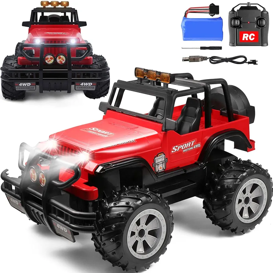 1:16 Remote Control Truck for Boys, 2.4Ghz Off-Road RC Trucks Jeep Cars with LED Lights, All Terrain Big Foot Rc Monster Trucks Crawler for Kids