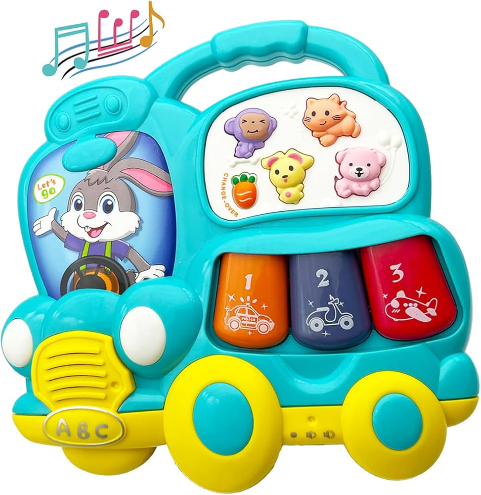 Baby Music Toys 12-18 Months, Animal Baby Piano Musical Light Infant Toys Toddlers Early Education Birthday Gift for 1 2 Year Old Girls Boys (car)