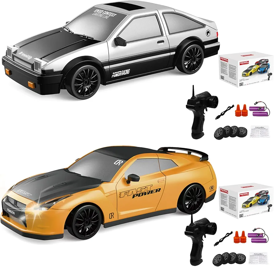 Remote Control Car RC Drift Car 1:24 Scale 15km/h 4WD RC Car with LED Lights 2.4GHz RTR High Speed Drift Racing Sport Toy Car for Adults Boys Girls Kids