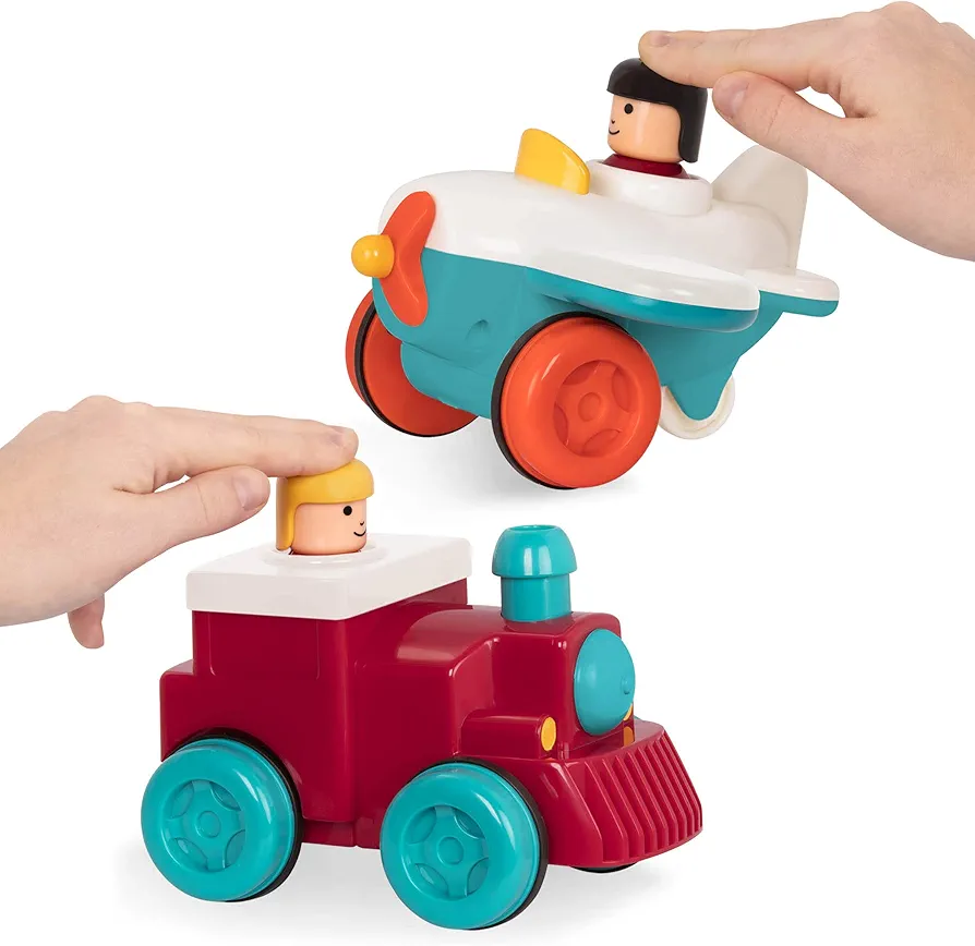 Battat – Wind-Up Vehicles – Pull-Back Cars – Toy Plane & Train Combo – Cause-And-Effect Toys – 18 Months + – Pump And Go Airplane + Pump And Go Train Engine