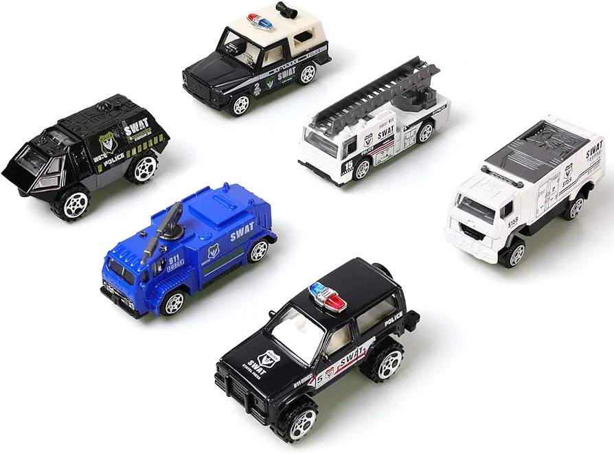 1/87 Metal Diecast SWAT Offroad Car Police Rescue Truck Toy Army Military Vehicle Little People Playset Children's Day Car Toy Gift for 3+ Year Old Boy Kid Toddler （6-in-1 Toy Set）