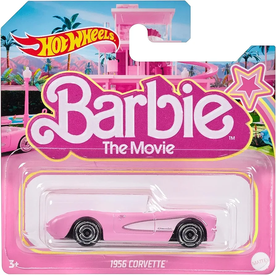 Mattel Hot Wheels Barbie The Movie Barbie 1956 Corvette Car Collectors Item with Movie Themed Packaging for Kids and Adults, Die-Cast Pink