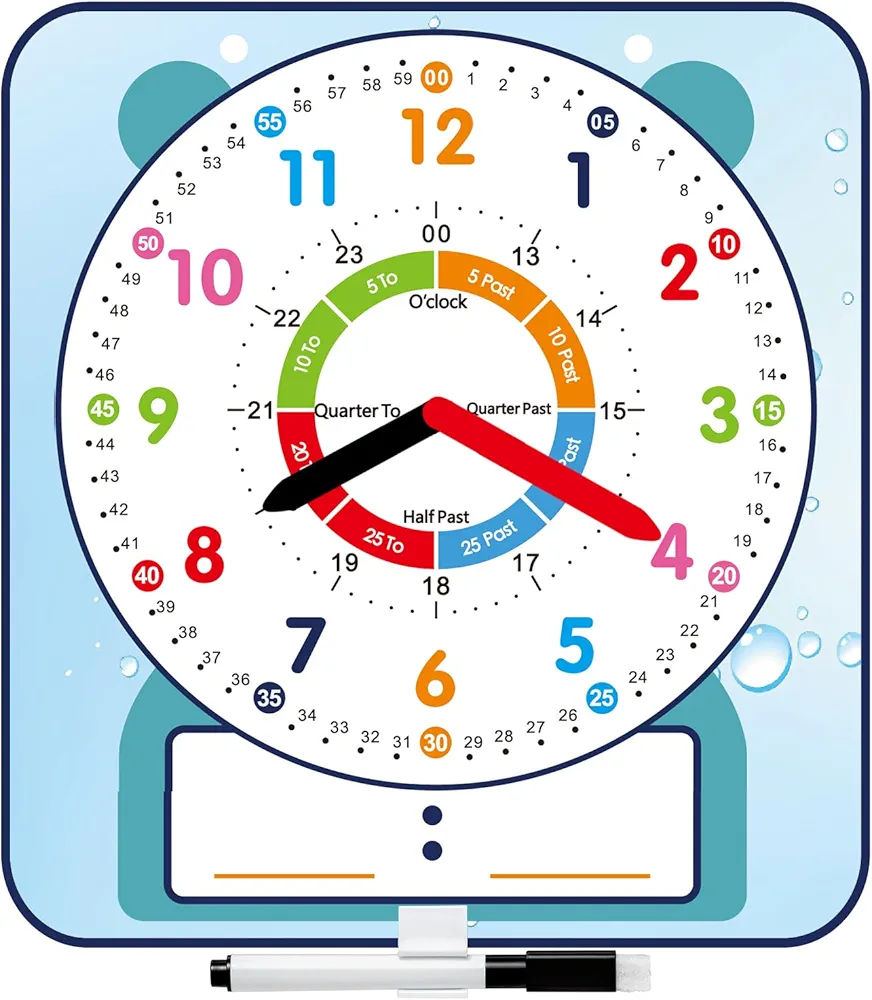 Large 12" Magnetic Writable Dry Erase Teaching Clock with Pen,Teaching Demonstration Clock for Kids Learning Time with Cute Style for Home School Classroom Supplies(12" x 11")