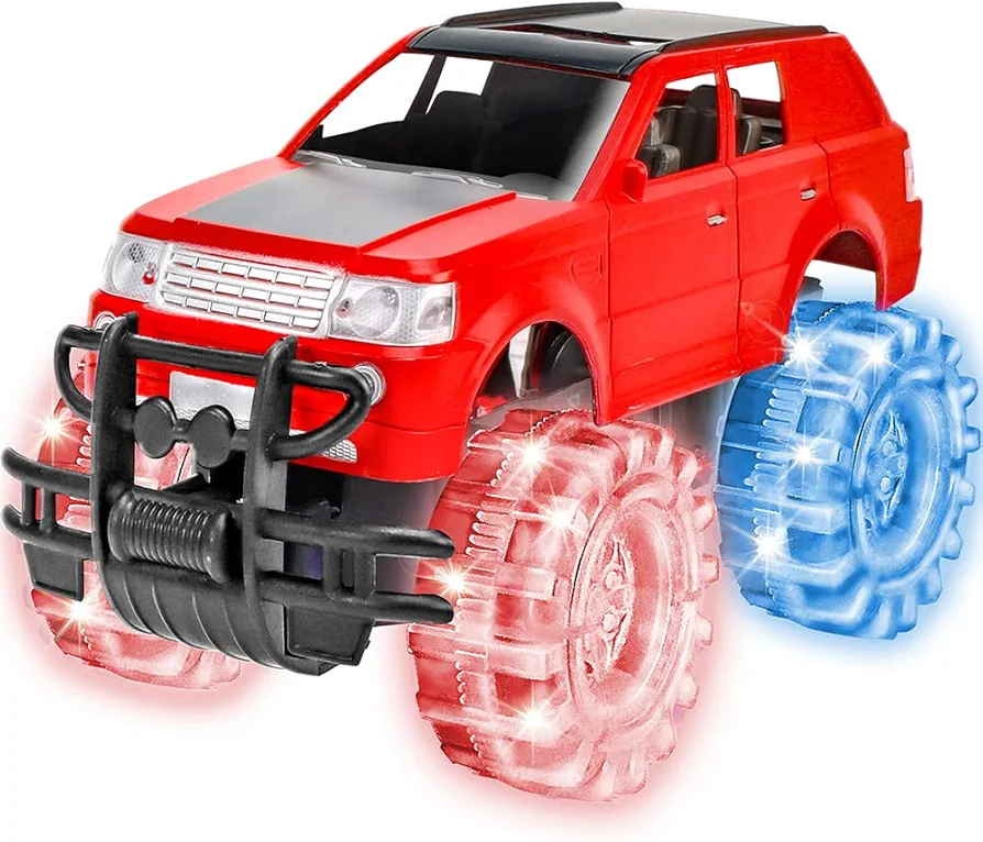 ArtCreativity Light Up Red Monster Truck Toy, 1 Piece, 8 Inch Toy Monster Truck with Flashing LED Tires and Batteries, Push n Go Car Toys for Kids, Fun Gift for Boys & Girls Ages 3 and Up