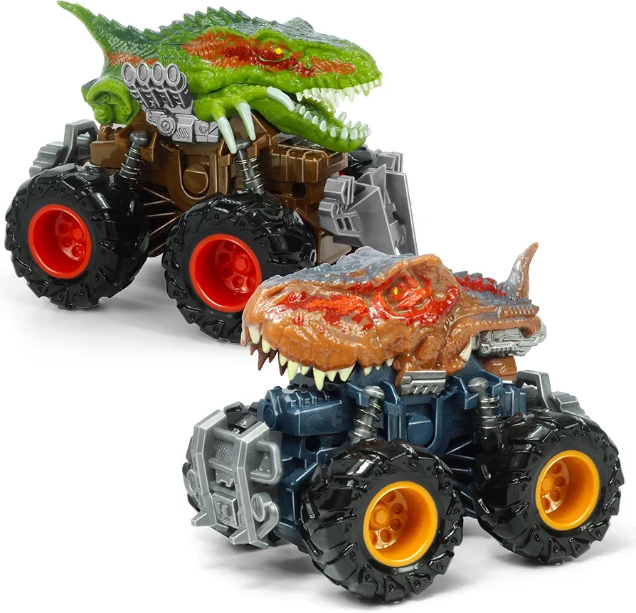 Oriate Dinosaur Monster Trucks Velociraptor and T-Rex Car Toys for Boys 4-7, Dino Racing Games Push and Go Car, ATV Trucks Toys for Toddlers Boys Girls