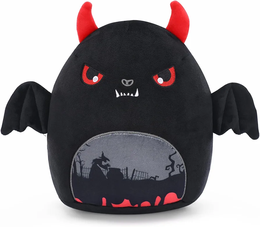 Halloween Bat Stuffed Animals - 8 Inches Cool Halloween Stuffed Animals Plush Halloween Bat Plush Pillow Bat Plushies with Devil Horn Soft Bat Animal Stuffed Toy Gifts Boys Girls