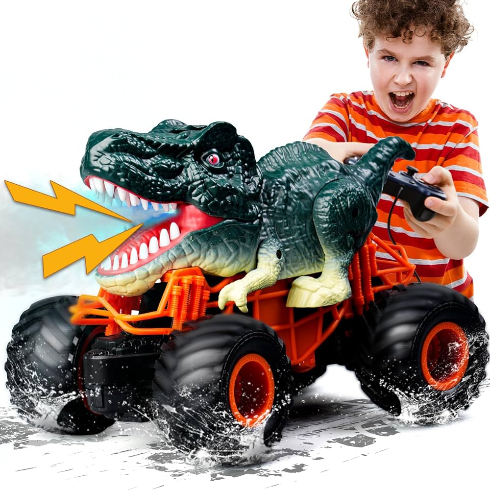 Dinosaur Remote Control Car - RC Car Toys with Light Sound & Spray, Dinosaur Toys for 3-12 Year Old Boys Girls , 2.4GHz Monster Trucks Toys for Boys 3 4 5 6 7 8 9 10 11 12 Birthday present (Green)