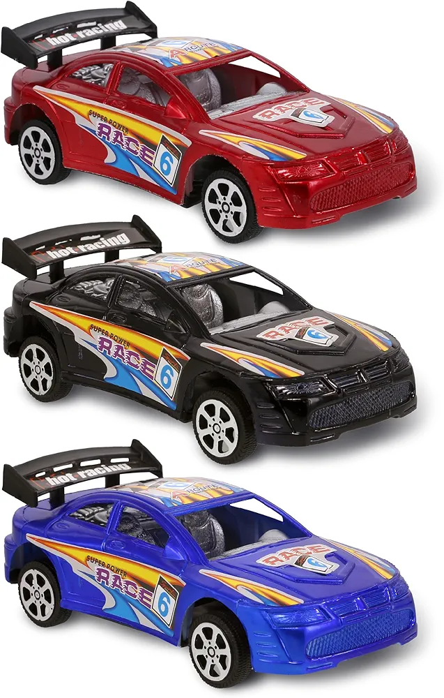 Mozlly Friction Powered Sport Cars Pack - includes 3 Different Racing Friction Power Toy Cars for Kids, Fun Pretend Play Race Cars Toys for Boys and Girls, for Indoor and Outdoor Play Time - Set of 3