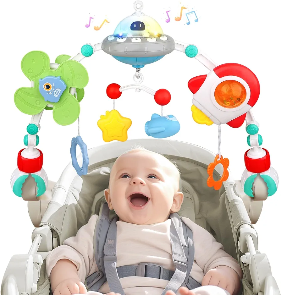 Musical Baby Stroller Arch Toys, Travel Car Seat Toys, Baby Play Arch Crib Accessory Toys, Mobile for Bassinet, Pram Activity Arch Bar Toys for Babies Infants