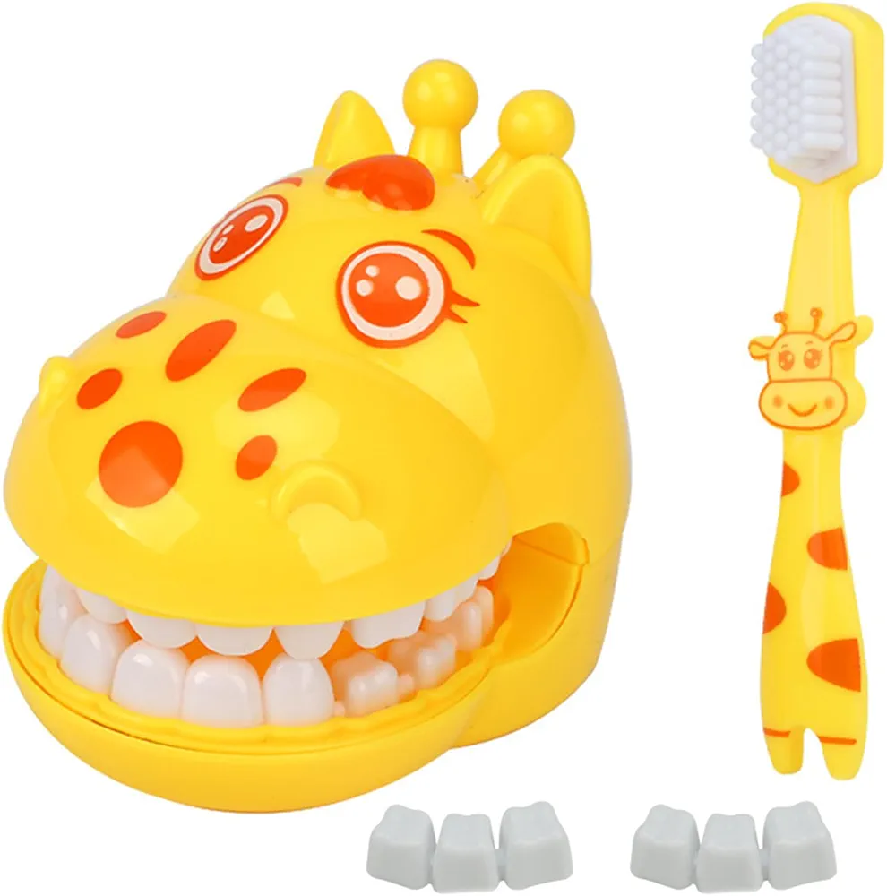 Cartoon Giraffe Early Education Dental Toy Set - Cute Interactive Teeth Model with Toothbrush for Teaching Brushing, Toothbrushing Trainer, Teeth Development Tool for Baby Toddler Kids