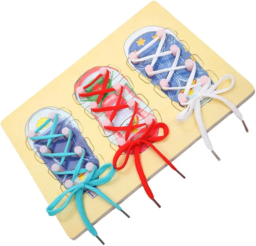 Toyvian Wooden Lacing Shoe Learn to Tie Shoelaces Tying Teaching Kit Tie Shoes Educational Toys Children Wooden Toys Toddler Lacing Shoes Early Education Montessori Toys for Kid