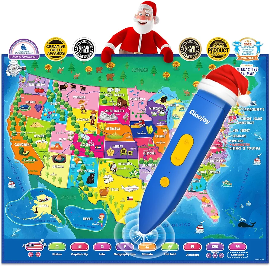 V2 Interactive Kids Map Bilingual United States Map for Kids Learning, Educational Talking USA Map Poster Geography Games Personalized Kids Toys for Boys & Girls Ages 3-12