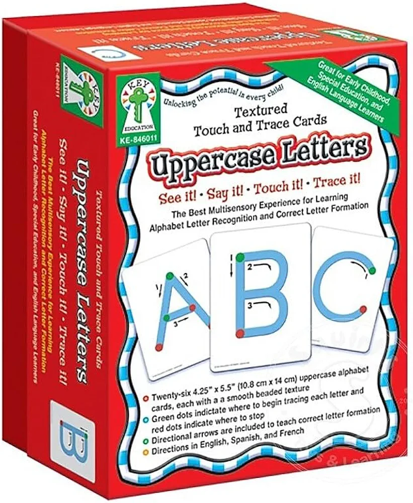 Key Education Uppercase Letters: 26 Touch and Trace Alphabet Flash Cards for Toddlers, Color-Coded, Textured Alphabet Cards for Letter Recognition and Formation, ABC Multisensory Toddler Flash Cards