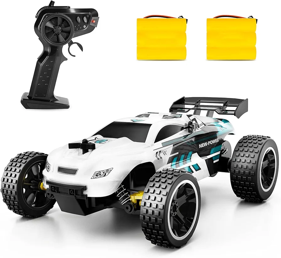 Tecnock RC Racing Car, 2.4GHz High Speed Remote Control Car, 1:18 2WD Toy Cars Buggy for Boys & Girls with Two Rechargeable Batteries for Car, Gifts for Kids (White)