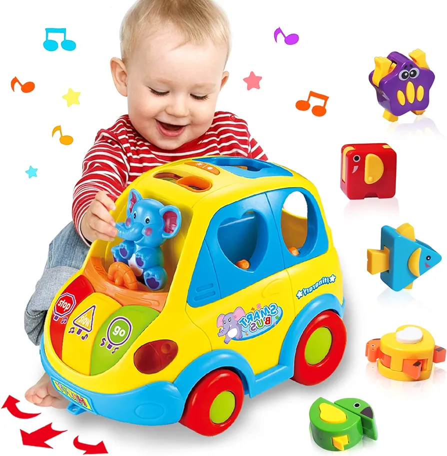 Baby Toys for 1 Year Old Boy Girl Musical Bus Baby Toys 6-12 12-18 Months Toddler Toys Early Learning Montessori Toys for 1 2 3 Year Old Boy Girl with Music/Light/Smart Shapes Christmas Birthday Gifts