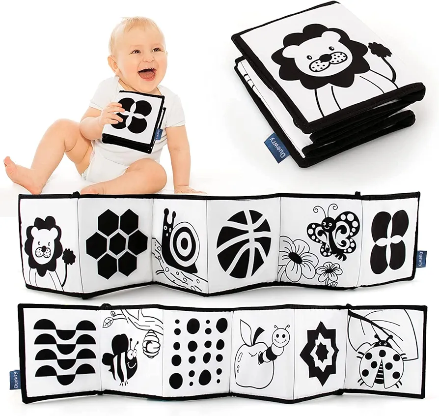 My First Black and White High Contrast Soft Book , Infant Tummy Time Toys, Black and White Baby Cards, Folding Educational Activity Cloth Book Suitable for Boys Girls Toddler